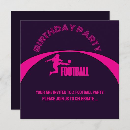 サッカーガールプレーヤー,チーム,誕生日ガールギフト 招待状 (正面/裏面)