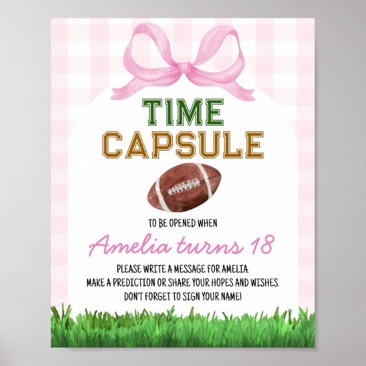 サッカーガール誕生日タイムカプセルサイン ポスター (正面)
