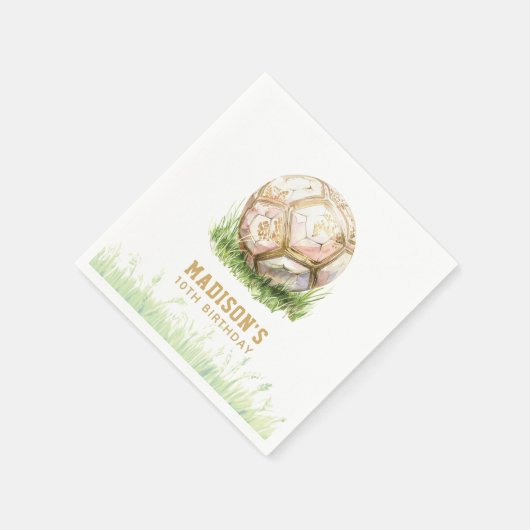 サッカーガール誕生日 パーソナライズされた スタンダードカクテルナプキン (角)