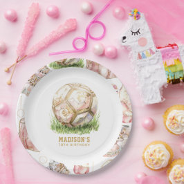 サッカーガール誕生日 パーソナライズされた ペーパープレート