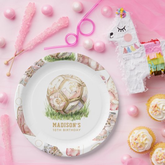 サッカーガール誕生日 パーソナライズされた ペーパープレート (パーティー)