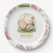 サッカーガール誕生日 パーソナライズされた ペーパープレート (正面)