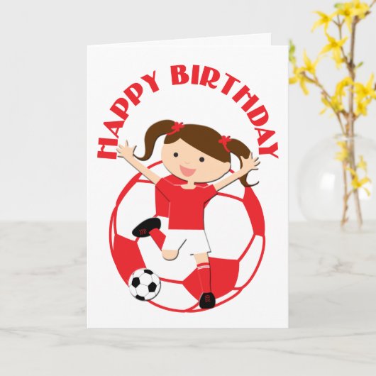 サッカーガール1とボー赤と白ル カード (黄色い花)