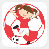 サッカーガール1とボー赤と白ル スクエアシール (正面)