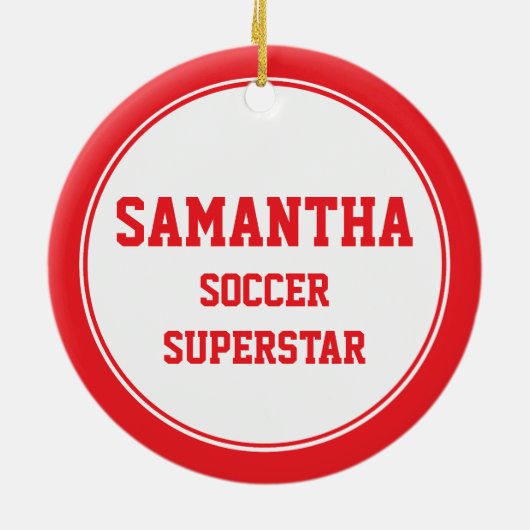 サッカーガール1とボー赤と白ル セラミックオーナメント (裏面)