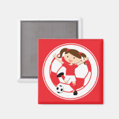 サッカーガール1とボー赤と白ル マグネット (正面/裏面)