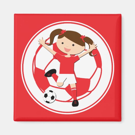 サッカーガール1とボー赤と白ル マグネット (正面)