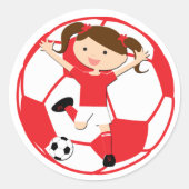 サッカーガール1とボー赤と白ル ラウンドシール (正面)