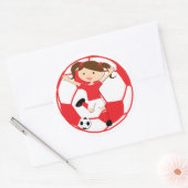 サッカーガール1とボー赤と白ル ラウンドシール (封筒)