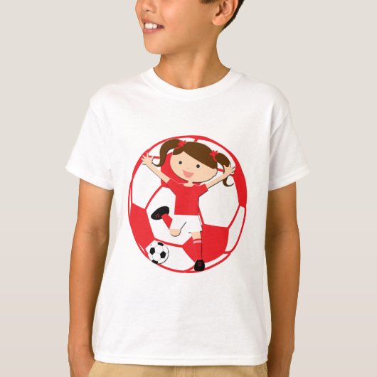 サッカーガール1とボー赤と白ル Tシャツ (正面)