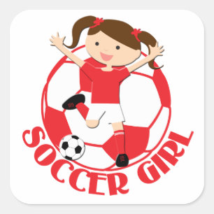 サッカーガール1とボー赤と白ルv2 スクエアシール