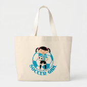 サッカーガール2ボールブルーと白ストライプいv2 ラージトートバッグ (正面)