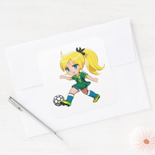 サッカーガール スクエアシール (封筒)