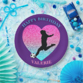 サッカーガール「ハッピーバースデー」ハート ペーパープレート (パーティー)