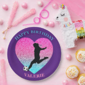 サッカーガール「ハッピーバースデー」ハート ペーパープレート (パーティー)