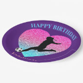 サッカーガール「ハッピーバースデー」ハート ペーパープレート (アングル)