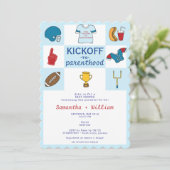 サッカーキックオフから親子Blu男の子ベビーシャワー 招待状 (スタンド正面)