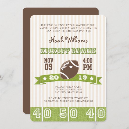 サッカーキックオフアニーエイジ誕生日 招待状 (正面/裏面)
