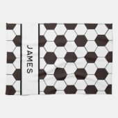 サッカーキッズサッカーパターンサッカーの誕生日 キッチンタオル (横)