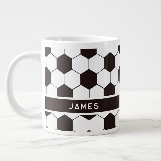 サッカーキッズサッカーパターンサッカーの誕生日 ジャンボコーヒーマグカップ (左)