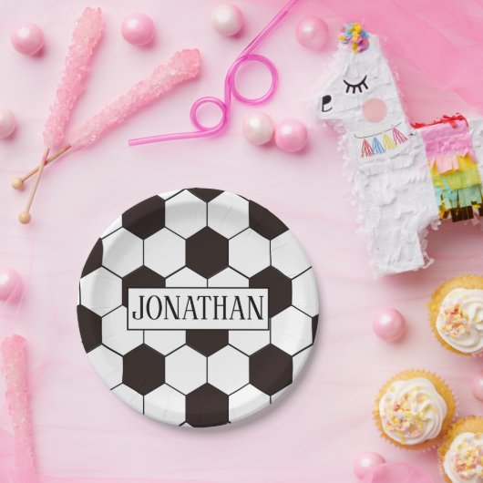 サッカーキッズサッカーパターンサッカーの誕生日 ペーパープレート (パーティー)