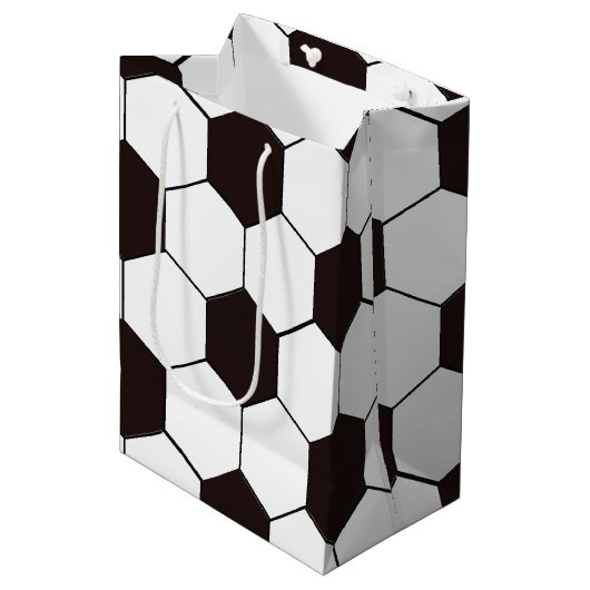 サッカーキッズサッカーパターンサッカーの誕生日 ミディアムペーパーバッグ (正面アングル)