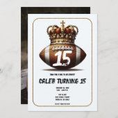 サッカーキング金ゴールドクラウンフォトバースデーパーティー 招待状 (正面/裏面)