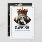 サッカーキング金ゴールドクラウン誕生日写真ありがとう 招待状 (正面/裏面)