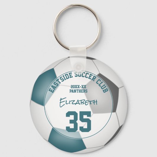 サッカークラブギフトアイディア女の子の男の子の名前グレーティール(緑がかった色) キーホルダー (正面)
