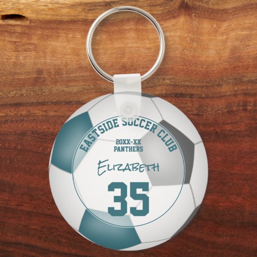 サッカークラブギフトアイディア女の子の男の子の名前グレーティール(緑がかった色) キーホルダー (正面)