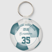 サッカークラブギフトアイディア女の子の男の子の名前ティール（緑がかった色）ホワイト キーホルダー (正面)
