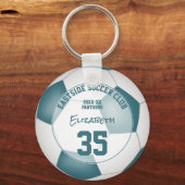 サッカークラブギフトアイディア女の子の男の子の名前ティール（緑がかった色）ホワイト キーホルダー (正面)