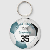 サッカークラブギフトアイディア男の子の女の子の名前ティール（緑がかった色）ブラック キーホルダー (正面)