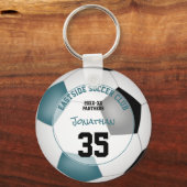 サッカークラブギフトアイディア男の子の女の子の名前ティール（緑がかった色）ブラック キーホルダー (正面)