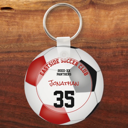 サッカークラブギフトアイディア男の子の女の子の名前レッドブラック キーホルダー (正面)