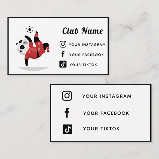 サッカークラブコーチかわいいパンダ熊ソーシャルメディア 名刺 (正面/裏面)