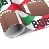 サッカークリスマスアドストライプネーム赤と緑 ラッピングペーパー (ロールコーナー)