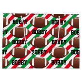 サッカークリスマスアドストライプネーム赤と緑 ラージペーパーバッグ (裏面)