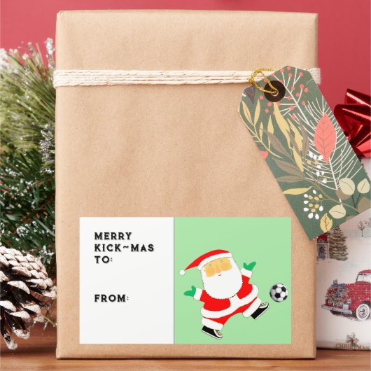 サッカークリスマスギフトタグ 長方形シール (クリスマス)