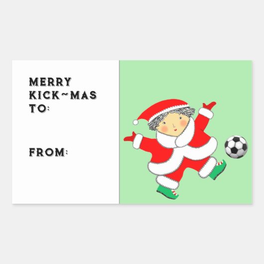 サッカークリスマスギフトタグ 長方形シール (正面)
