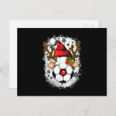 サッカークリスマスツリーのトナカイ サンタ帽 ファニー Xmas シーズンポストカード (正面/裏面)