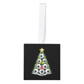 サッカークリスマスツリークリスマス選手の少年 キューブオーナメント (正面)