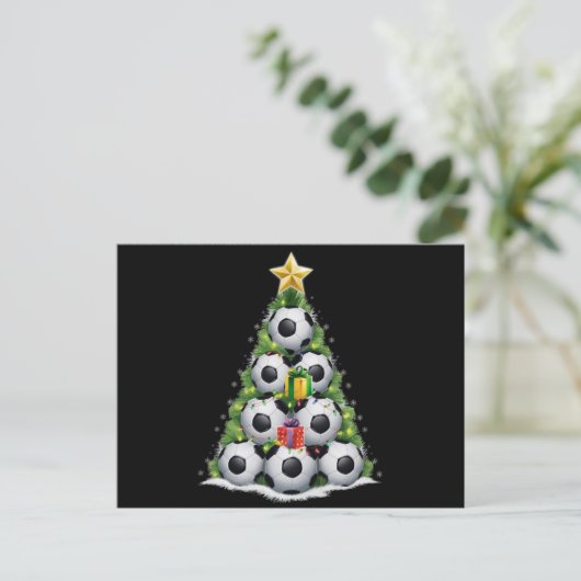 サッカークリスマスツリークリスマス選手の少年 シーズンポストカード (スタンド正面)