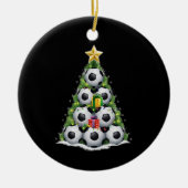 サッカークリスマスツリークリスマス選手の少年 セラミックオーナメント (正面)