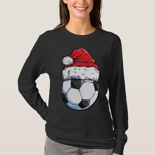 サッカークリスマスボールサンタハットおもしろいスポーツクリスマス( Tシャツ (正面)
