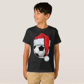 サッカークリスマスボールサンタハットおもしろいスポーツクリスマス Tシャツ (正面フル)