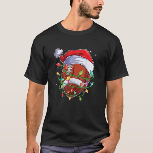 サッカークリスマスライトスポーツクリスマスサンタハットマー Tシャツ (正面)