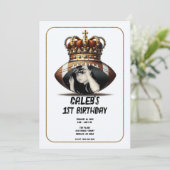 サッカーク王 ゴールドクラウン フォト 1歳の誕生日 招待状 (スタンド正面)