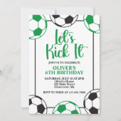 サッカーグリーンとブラック誕生日 招待状 (正面)