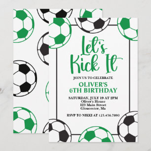 サッカーグリーンとブラック誕生日 招待状